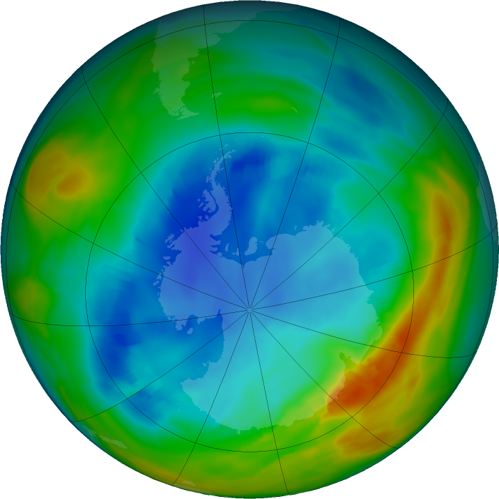 Antarctic ozone map for 11 August 2019